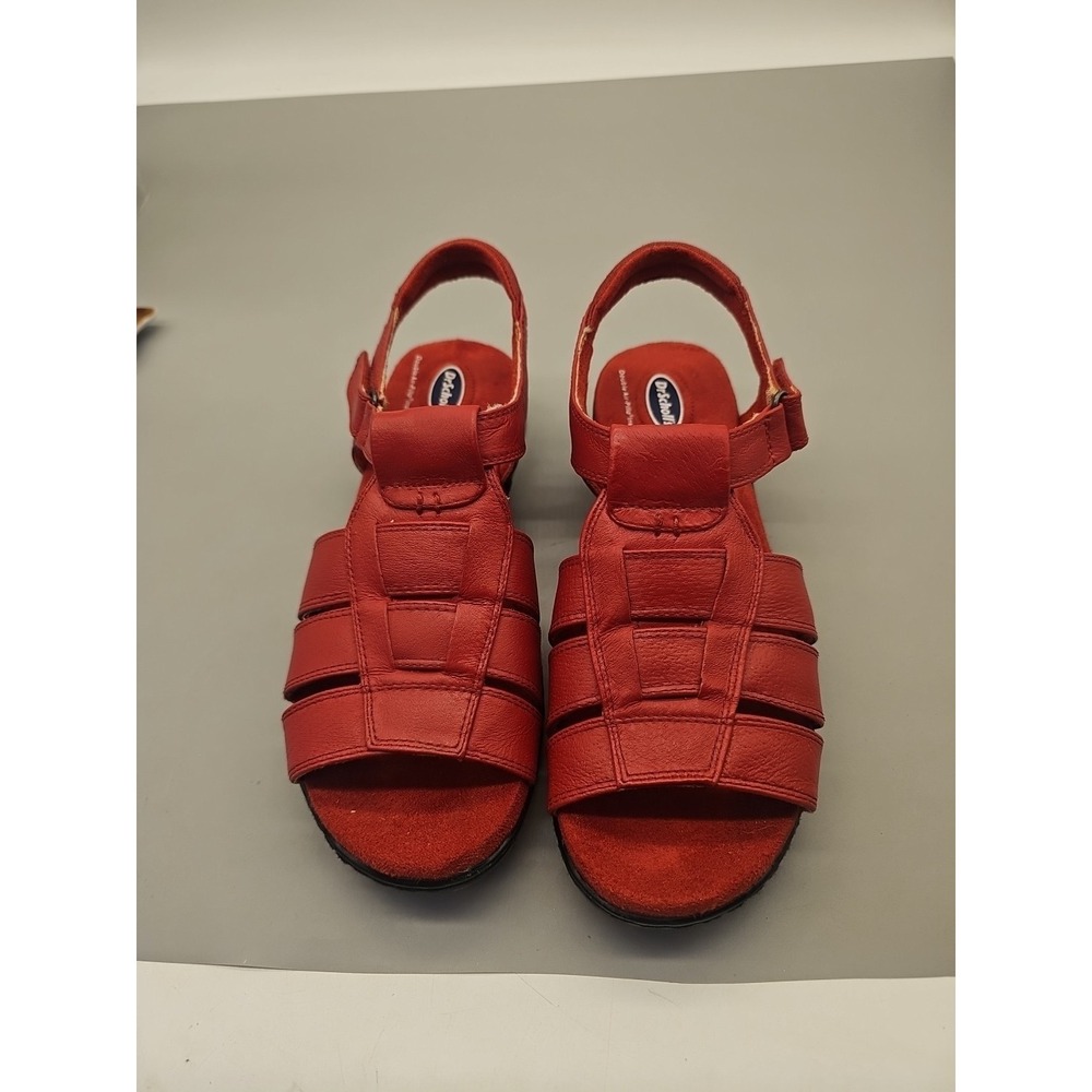Dr Scholls Sandals Womens 8.5Red Leather Shoes Double Air Pillow Insoles Comfort